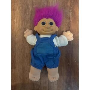 Troll Vintage Russ Troll Kidz Fusia Hair 12” Blue eyes Blue Overalls GUC